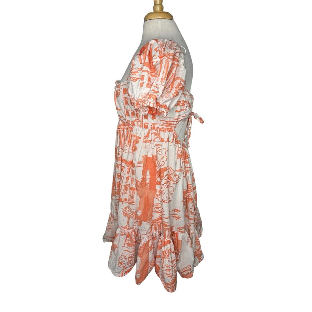 URBAN OUTFITTERS Wonderland Coral Babydoll Tieback Dress Puff Sleeve Size Large - Picture 2 of 10
